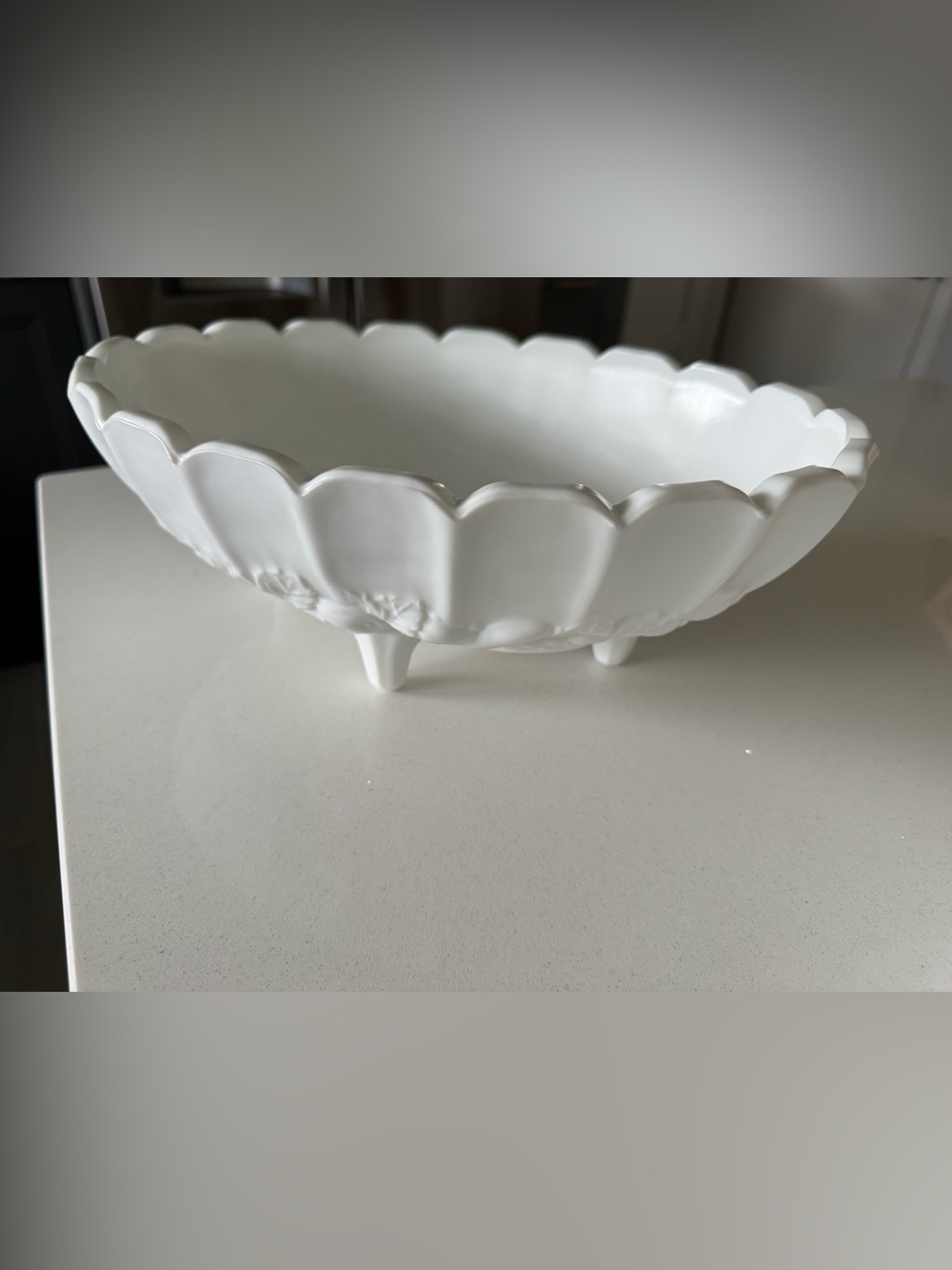 Vintage White Milk Glass Oval Footed Centerpiece Bowl